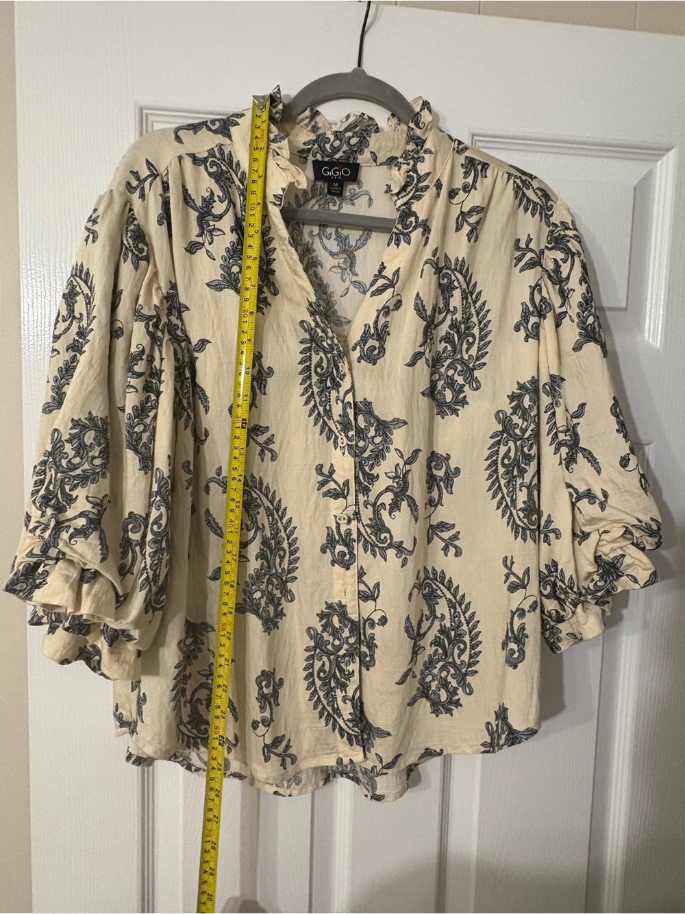 Cream Paisley Button-Down Ruffle Blouse - Picture 5 of 7